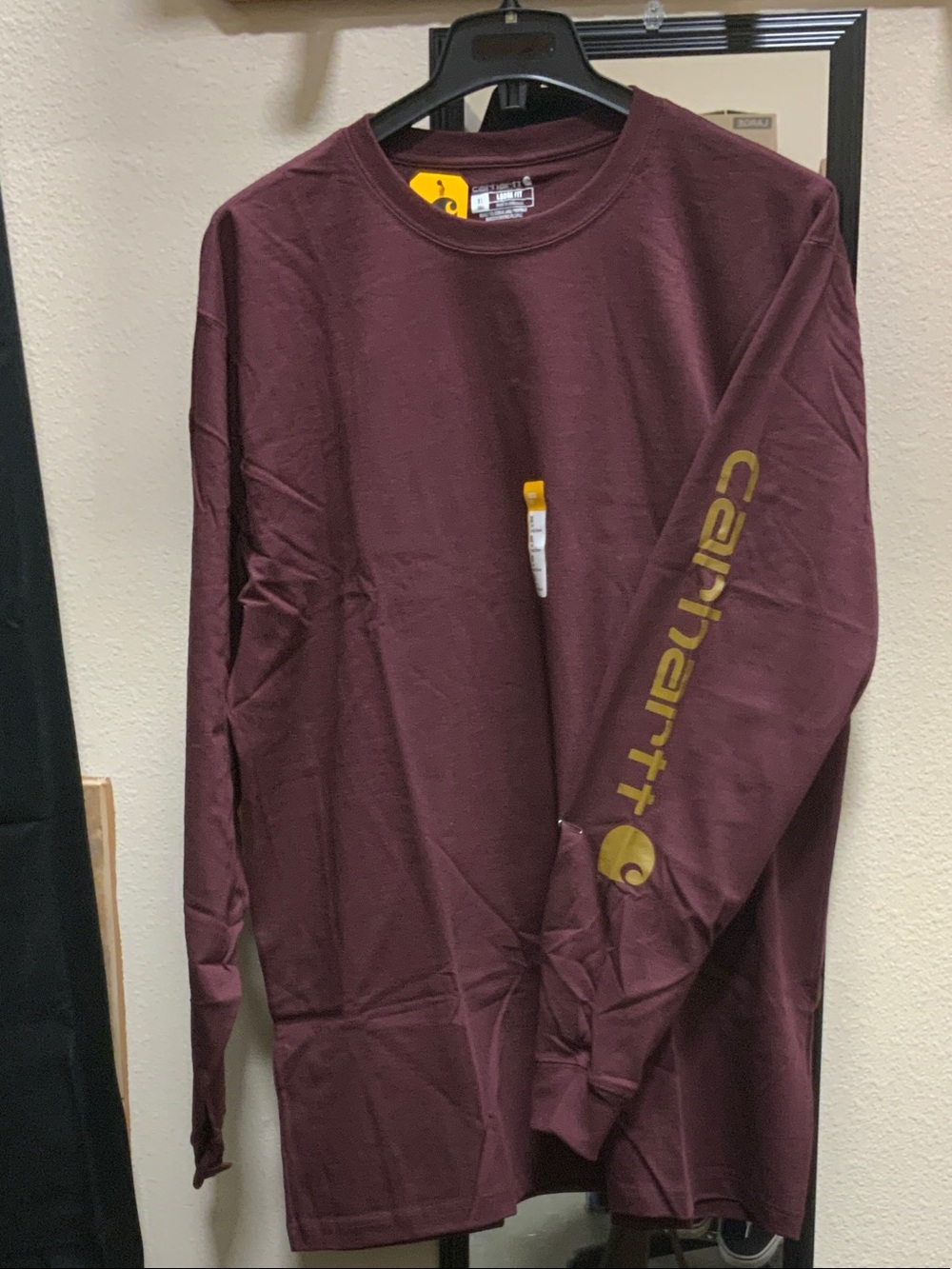Carhartt Long-Sleeve Crew Shirt in Maroon with Gold Logo